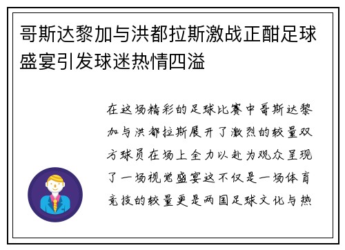 哥斯达黎加与洪都拉斯激战正酣足球盛宴引发球迷热情四溢