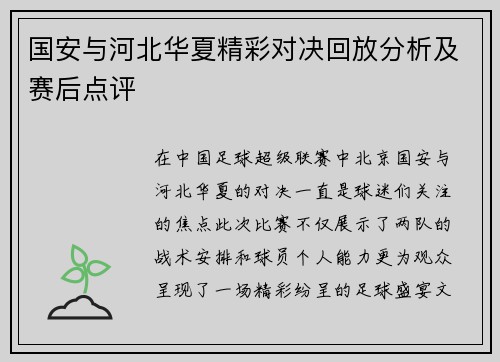 国安与河北华夏精彩对决回放分析及赛后点评